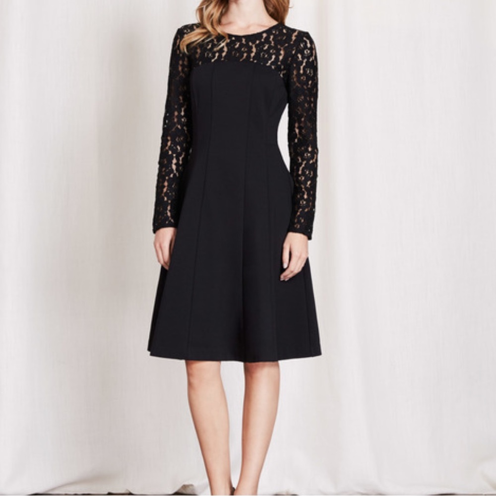 Boden Selena Lace Ponte Dress in Black Size 12 Reg